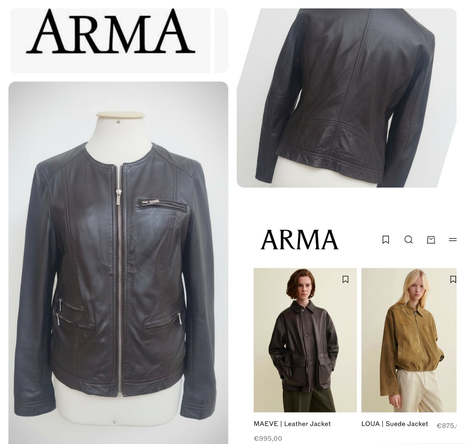Une veste en véritable cuir de la prestigieuse ®️ ARMA de couleur marron foncé 