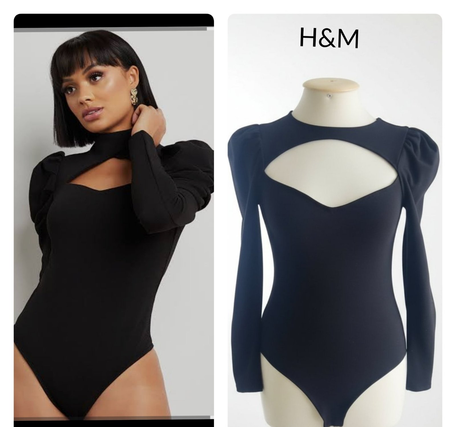  Body H&M noir avec des manches bouffantes et une découpe sur la poitrine
