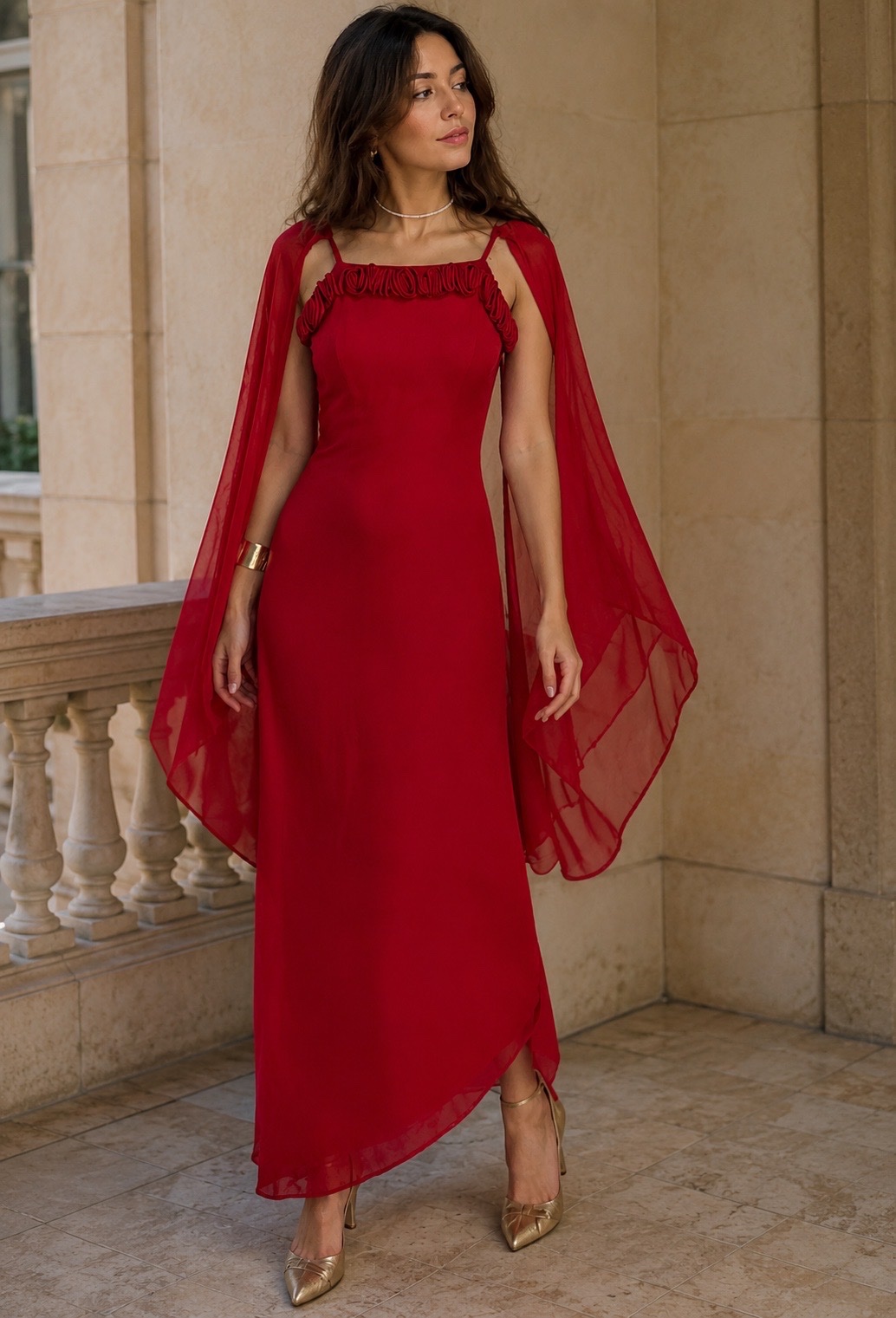 ❤️ Robe de soirée rouge élégante avec voile 