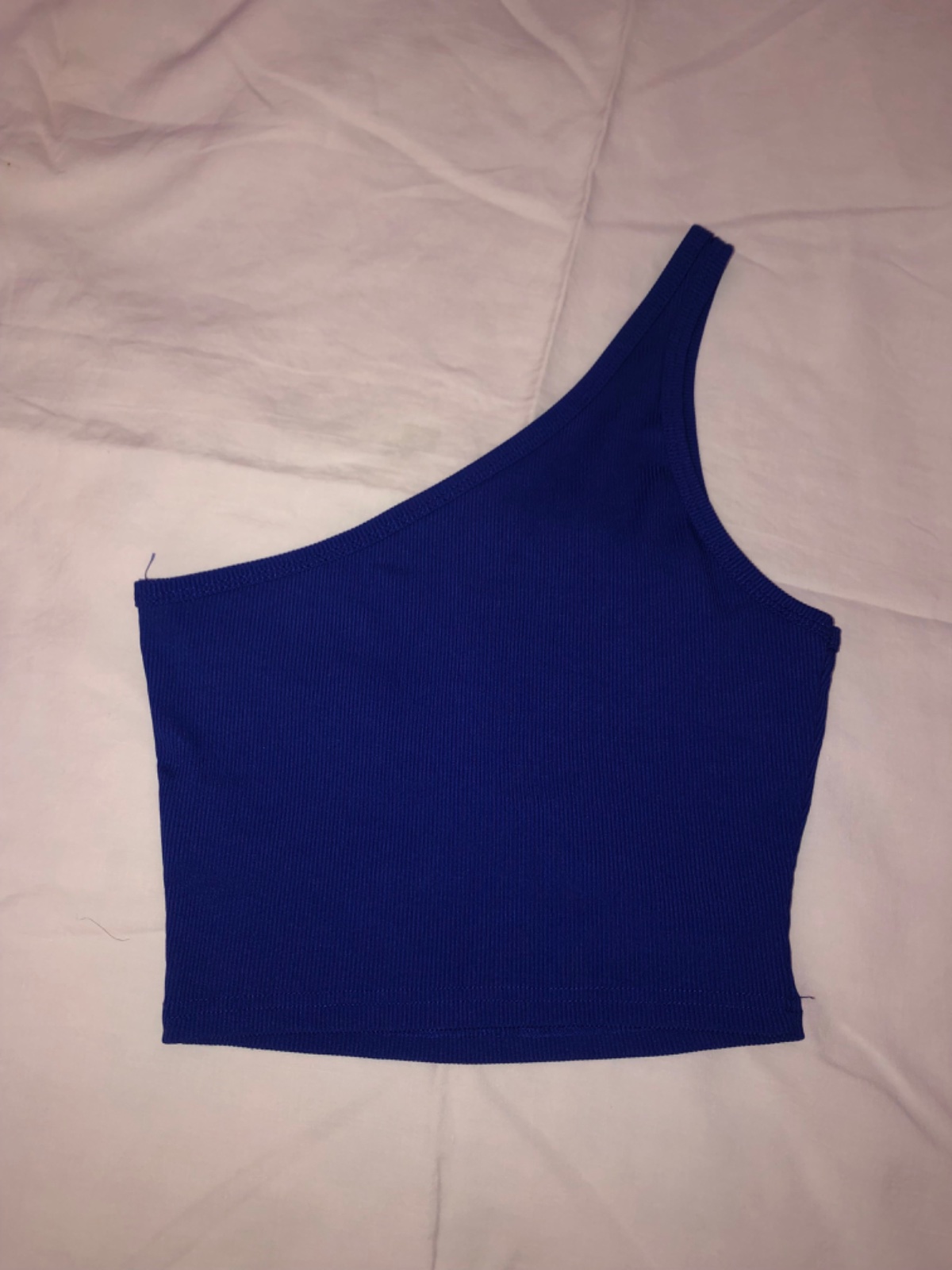 Franclia Solid Rib-Knit One Shoulder Crop  Top