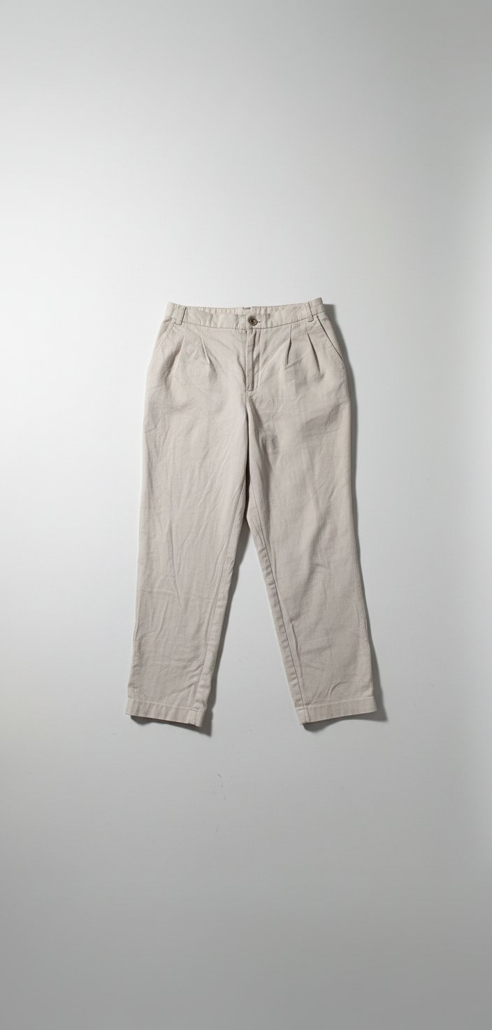 Pantalon beige élégant taille haute. 