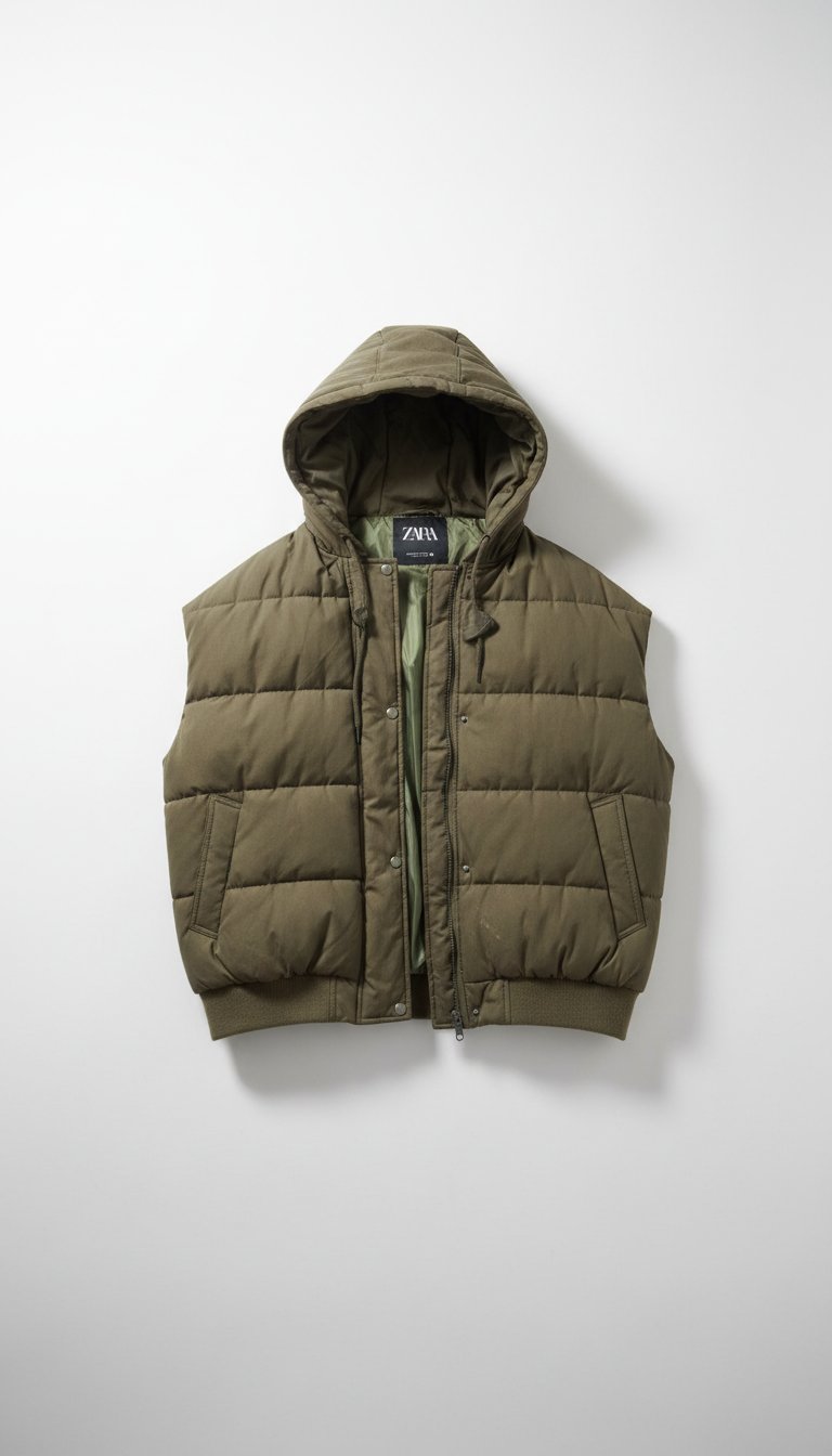 Magnifique Doudoune ZARA avec Capuche (Vert Kaki) – Excellent État
