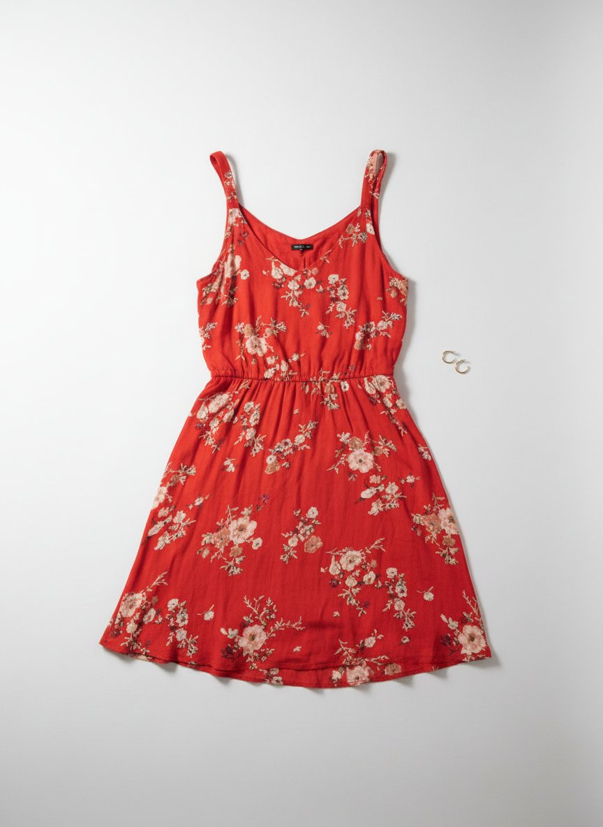 Jolie Robe d'été rouge à fleurs + Boucles d'oreilles offertes