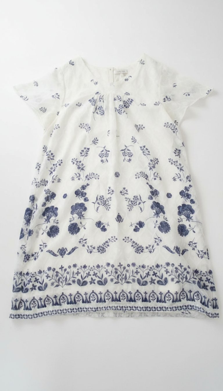 Robe estivale légère blanche à motifs fleuris bleu marine (Style bohème)