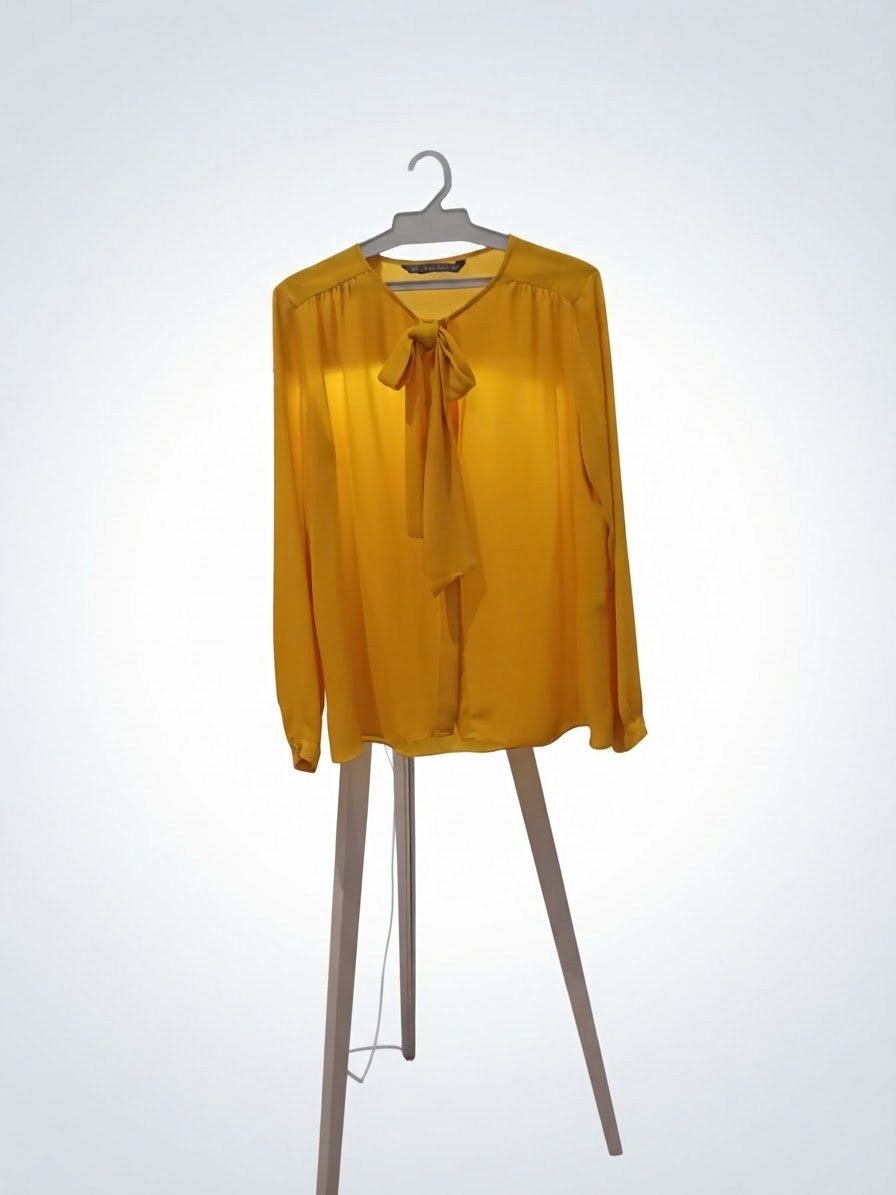 Chemise jaune ocres manches longues avec noeud  avec 
