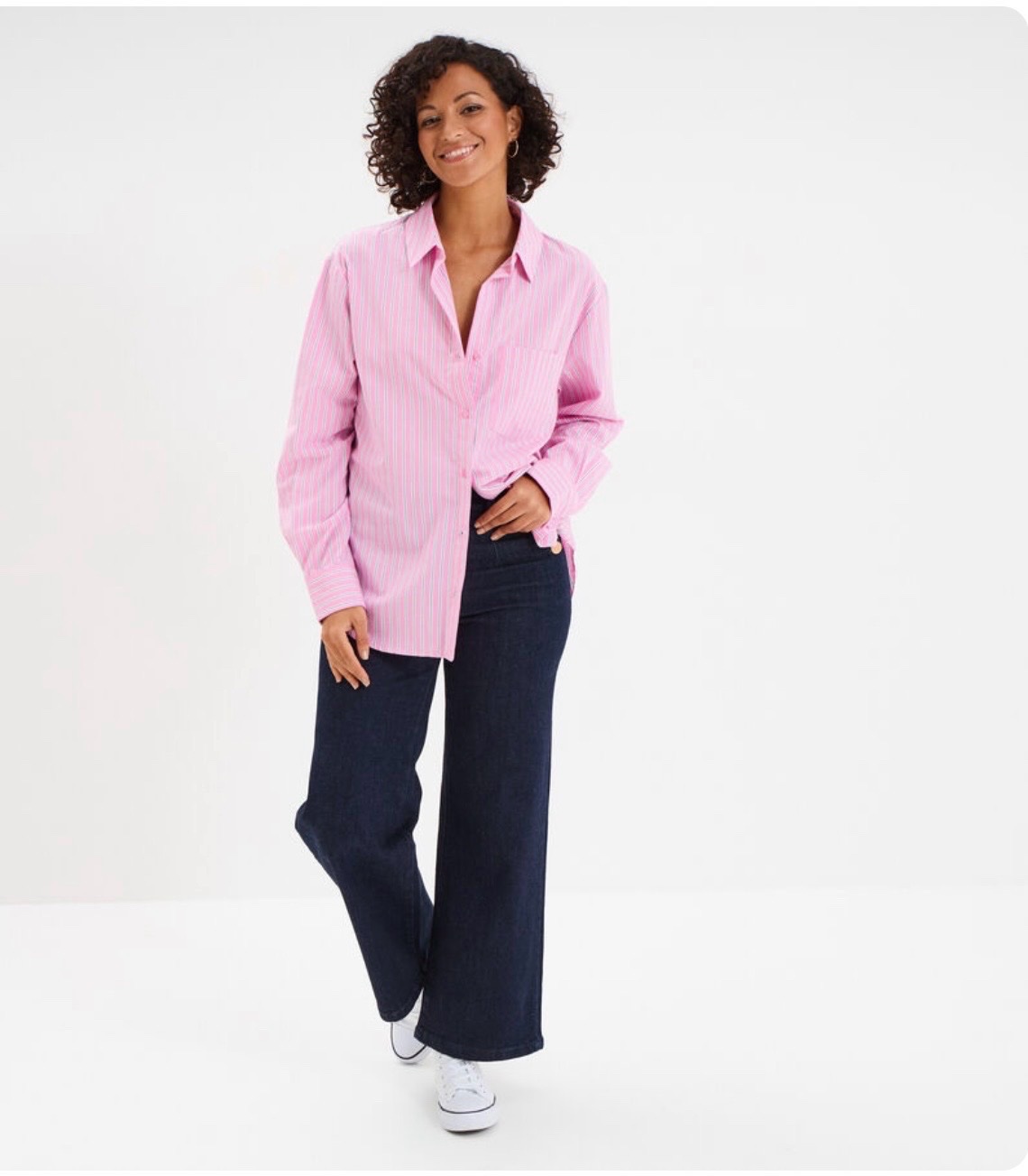 Chemise oversize 1 poche coton rose femme