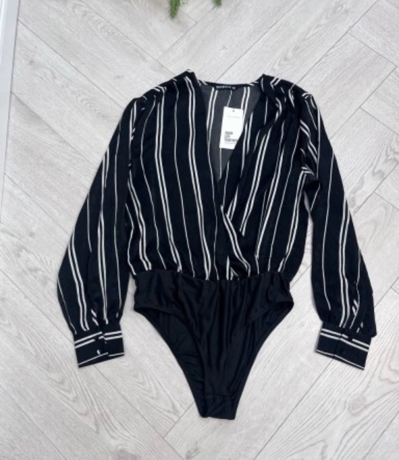 Pimkie The Label Striped Surplice Neck Long Sleeve Bodysuit Size Small