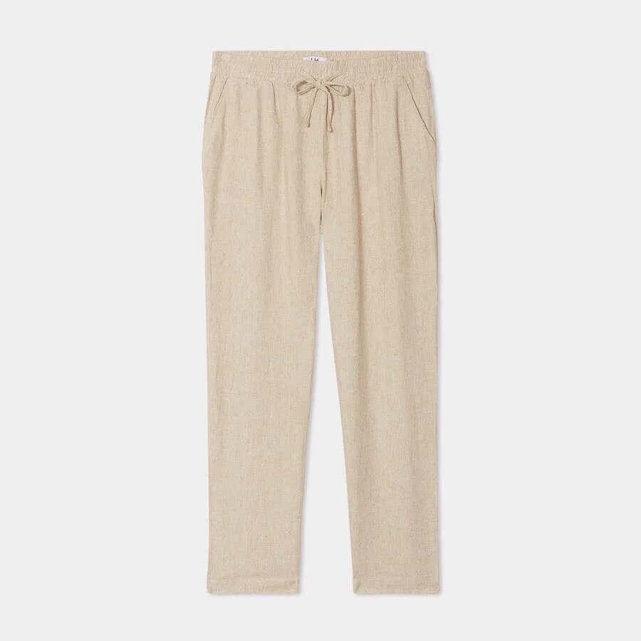 Pantalon droit 7/8ème lin mélangé beige femme
