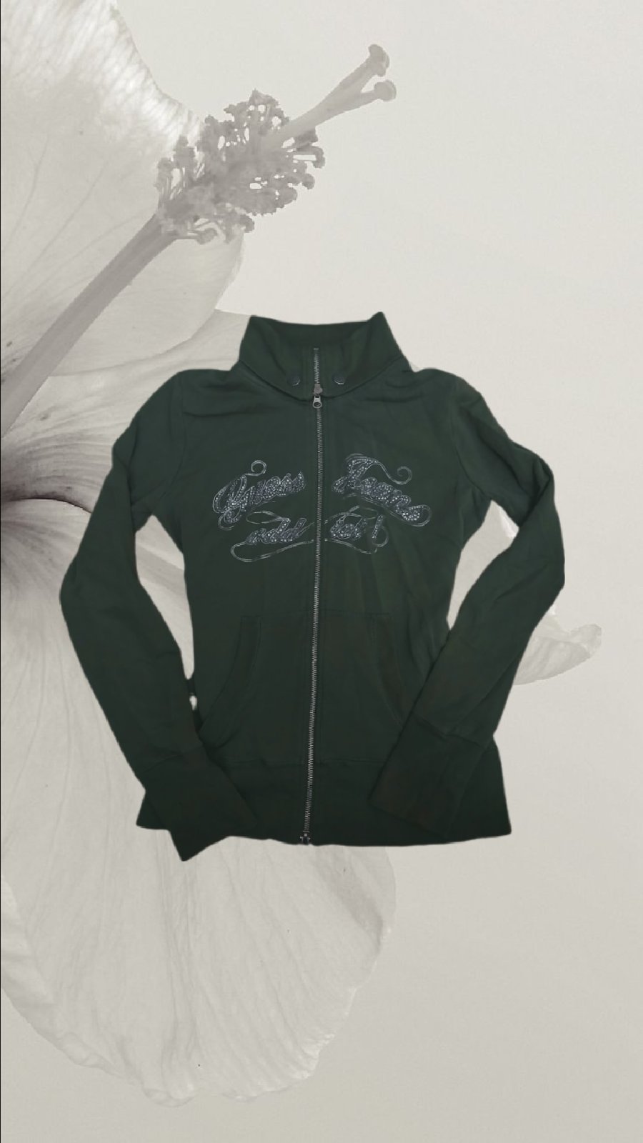 Y2k guess jeans military green zip up