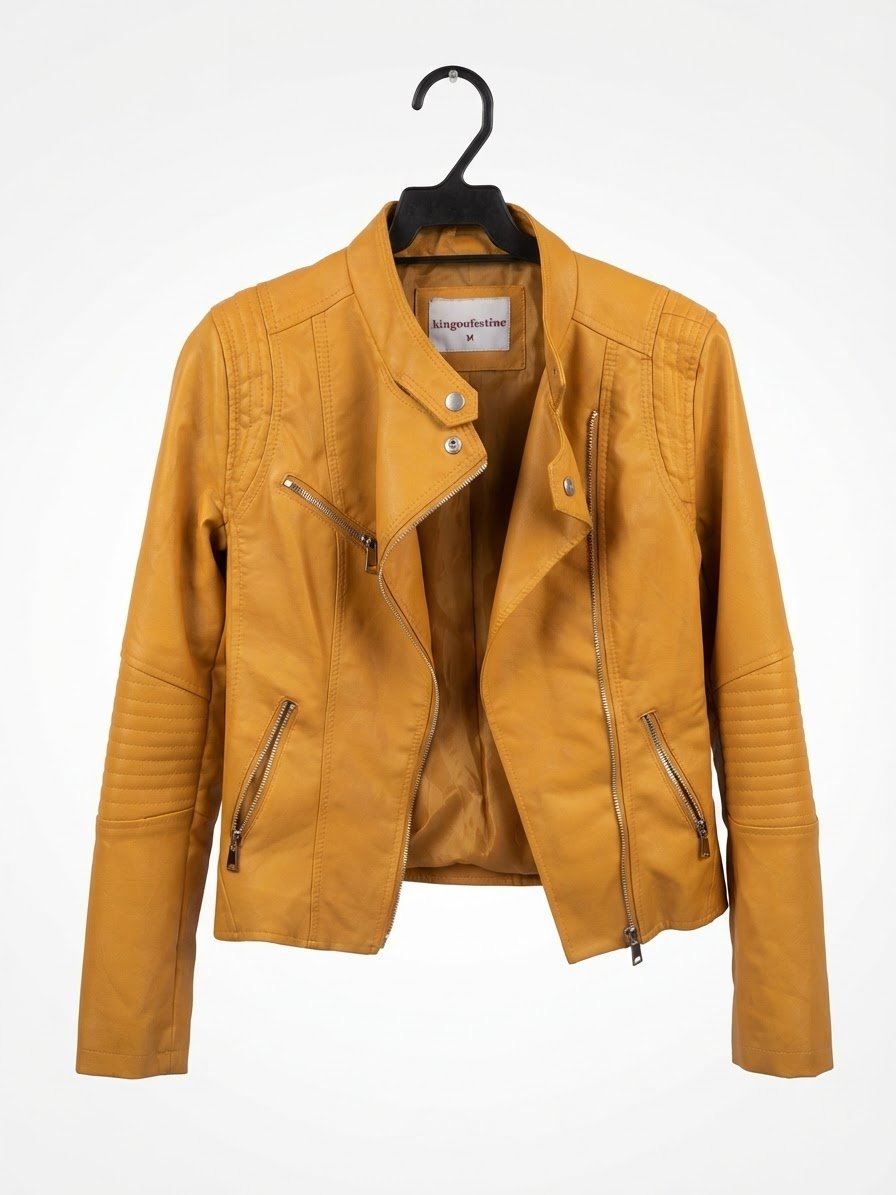 Veste cuir en jaune 