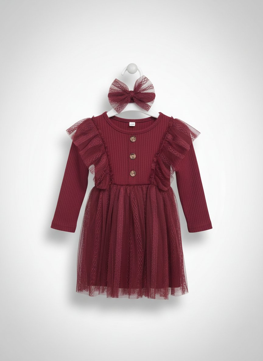  robe fillette rouge bordeaux de taille 12/18 