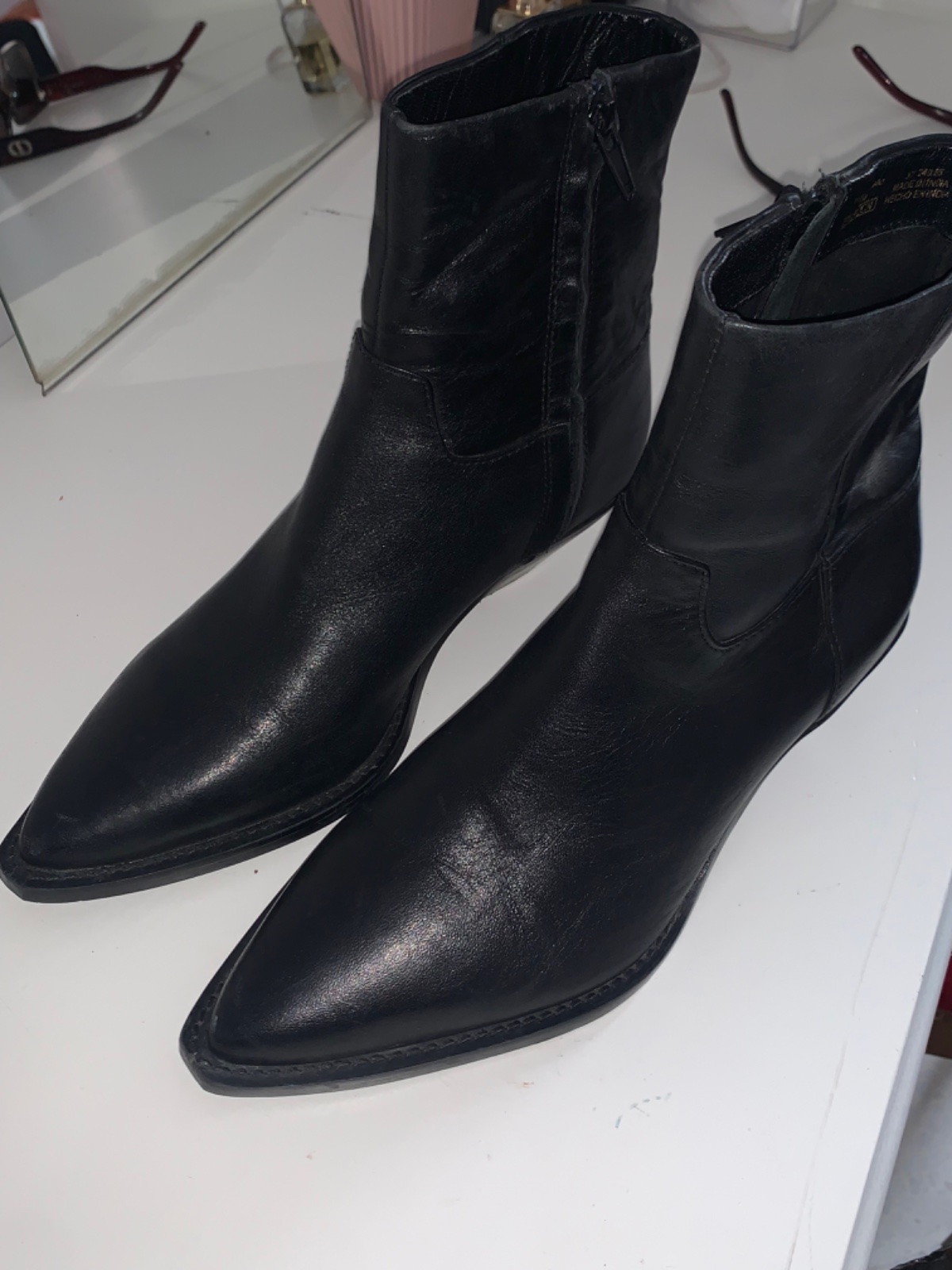 Zara black leather cowboy boots 