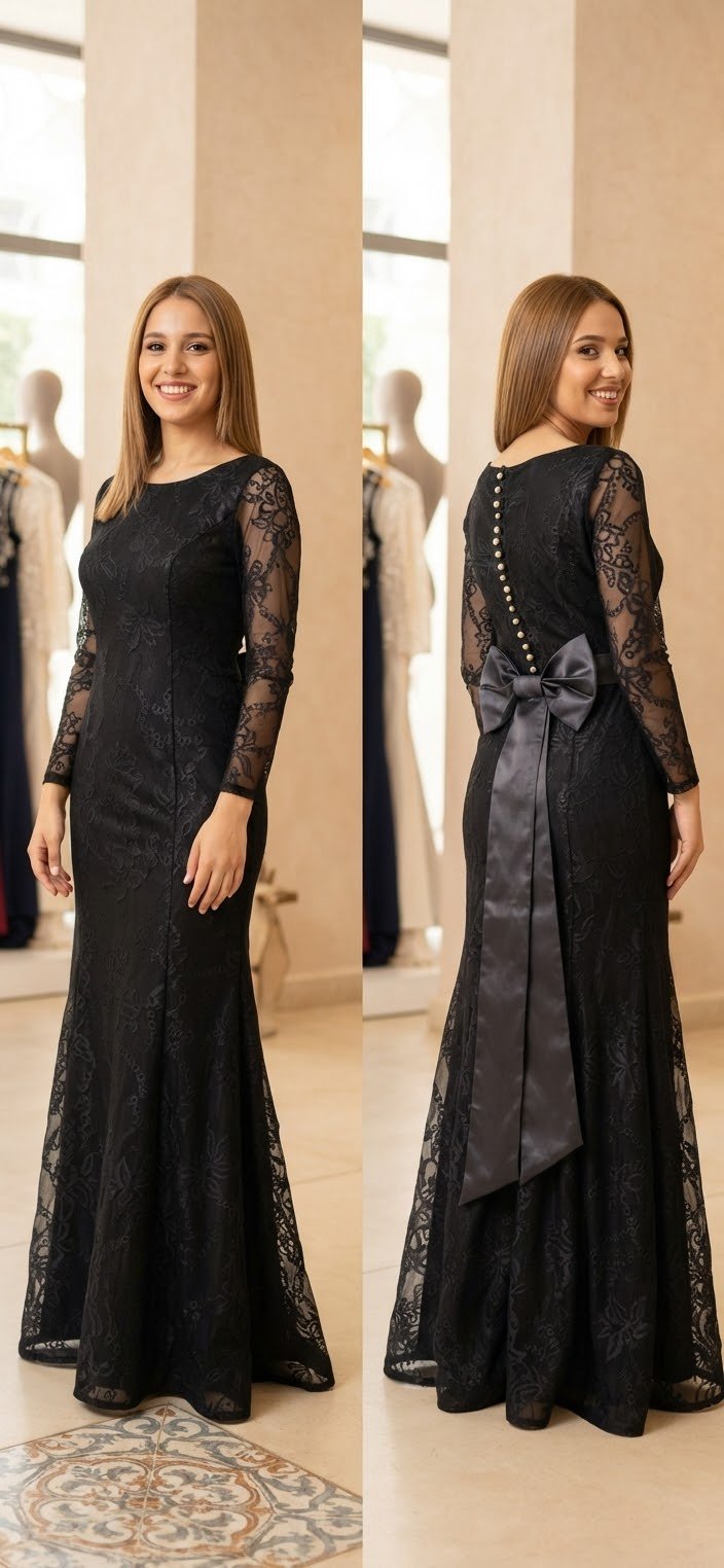 ​✨ Robe sirène noire élégante en dentelle - Taille 38 ✨