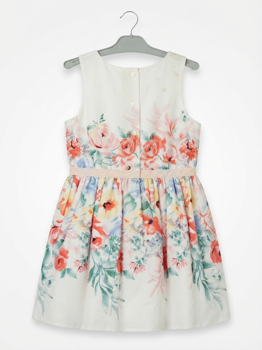 🌸 Robe blanche fleurie avec ceinture rose