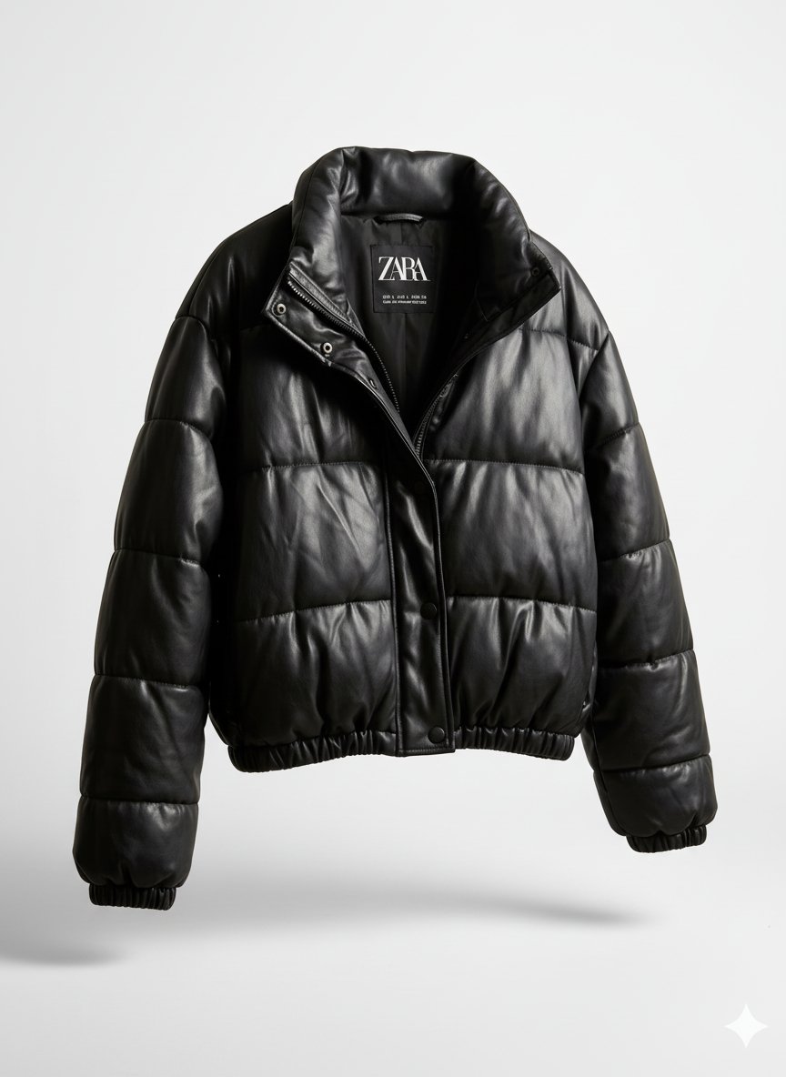 Manteau doudoune effet cuir Zara