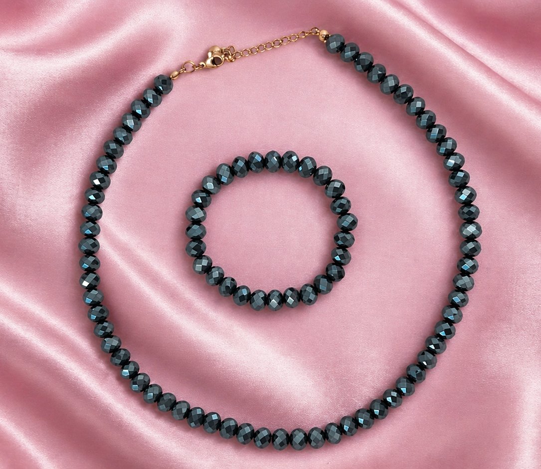 Parure Collier & Bracelet en perles facettées 