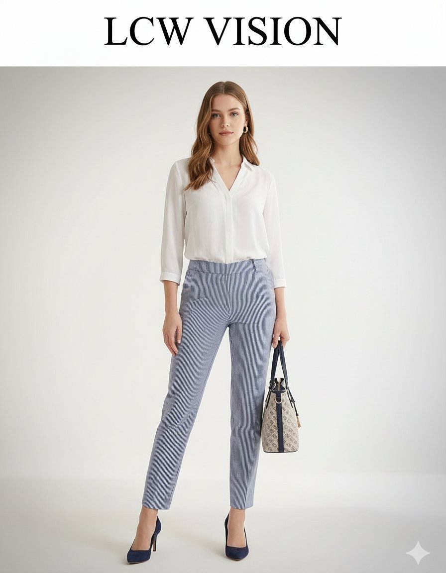 Pantalon capri jamais porté rayé bleu et blanc 
