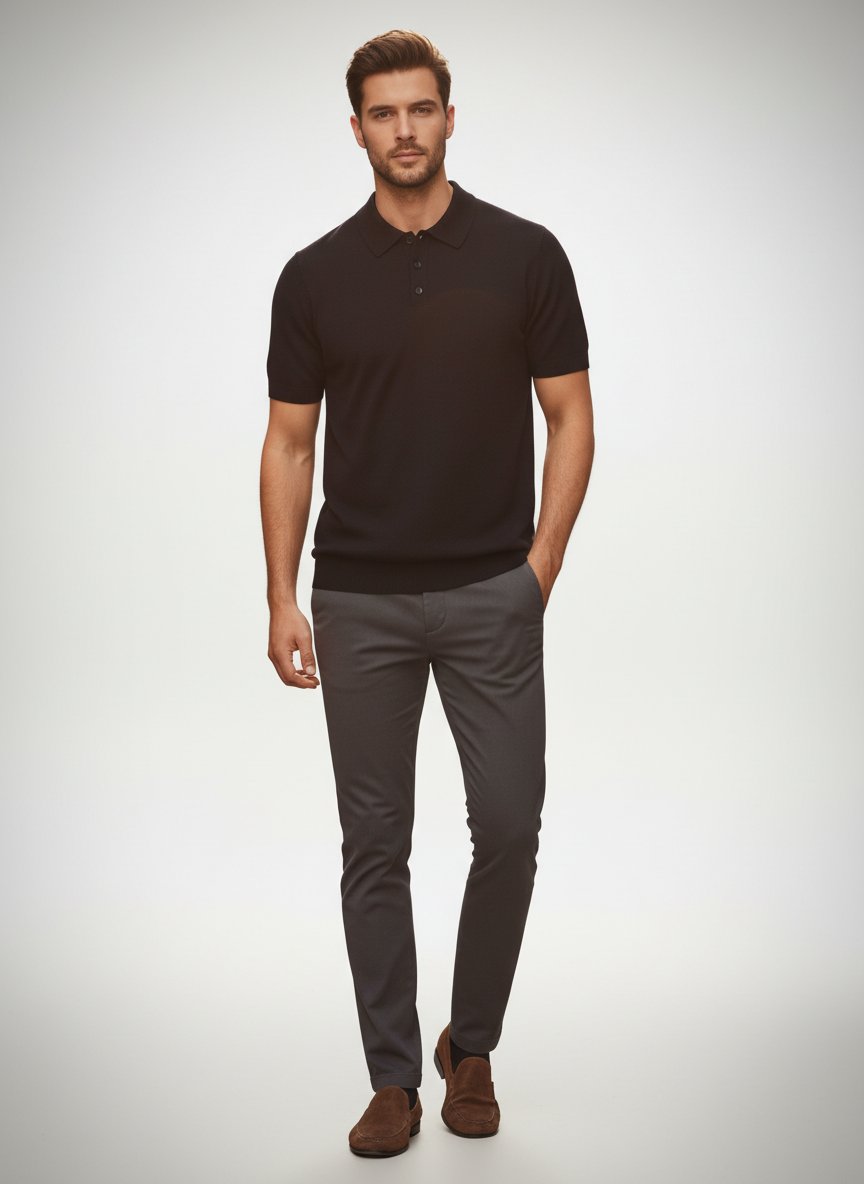 Polo en maille tricotée noir pour homme