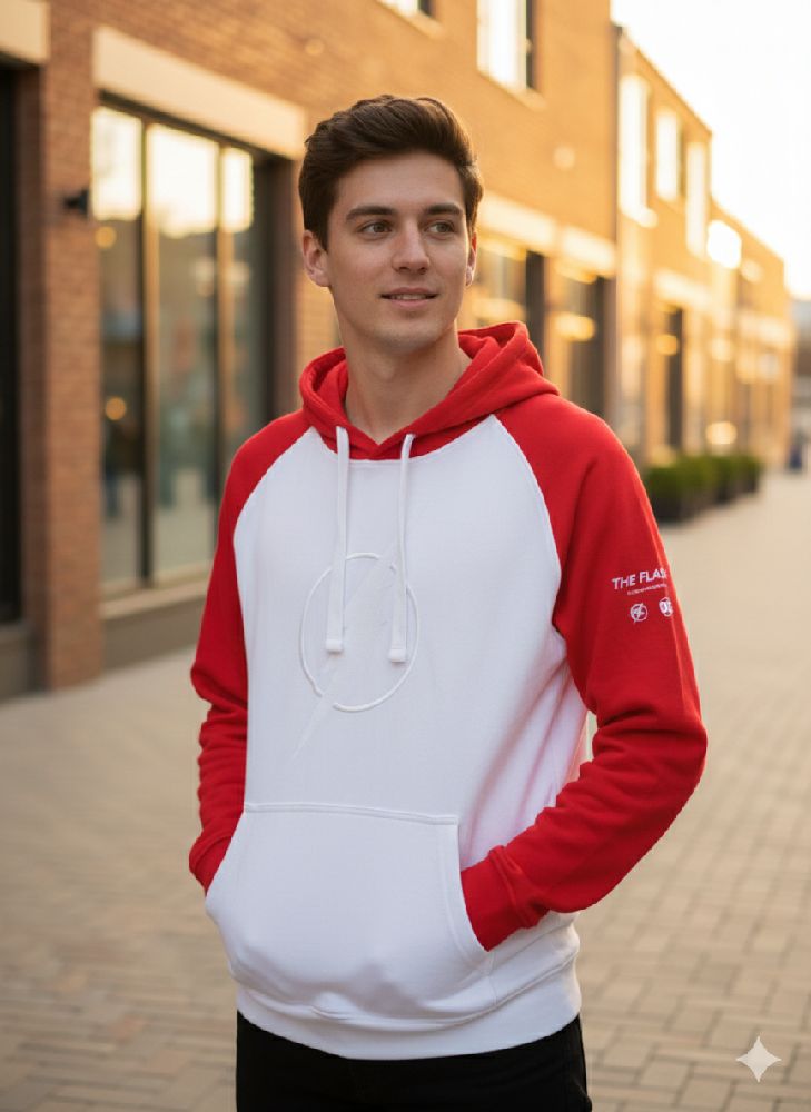 Sweat à capuche bicolore rouge et blanc (modèle raglan)