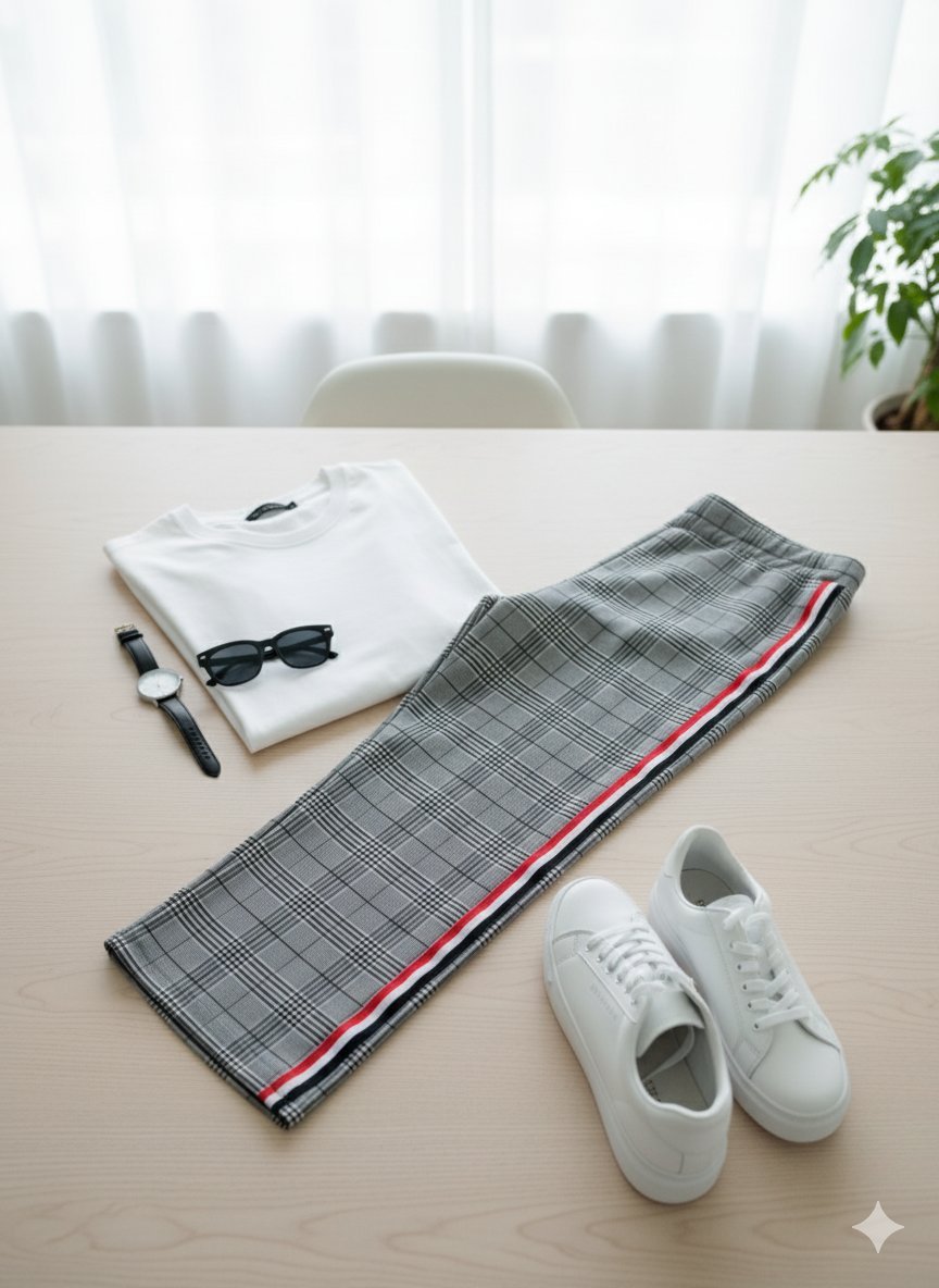 Pantalon large à carreaux 