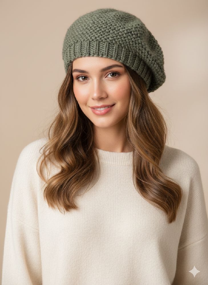 Béret en laine tricotée (crocheté à la main)