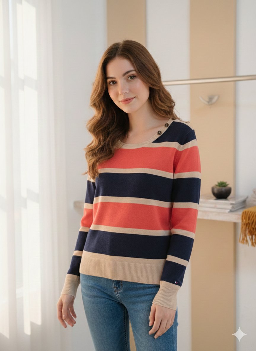 Pull Col rond boutonnage à logo doré neuf