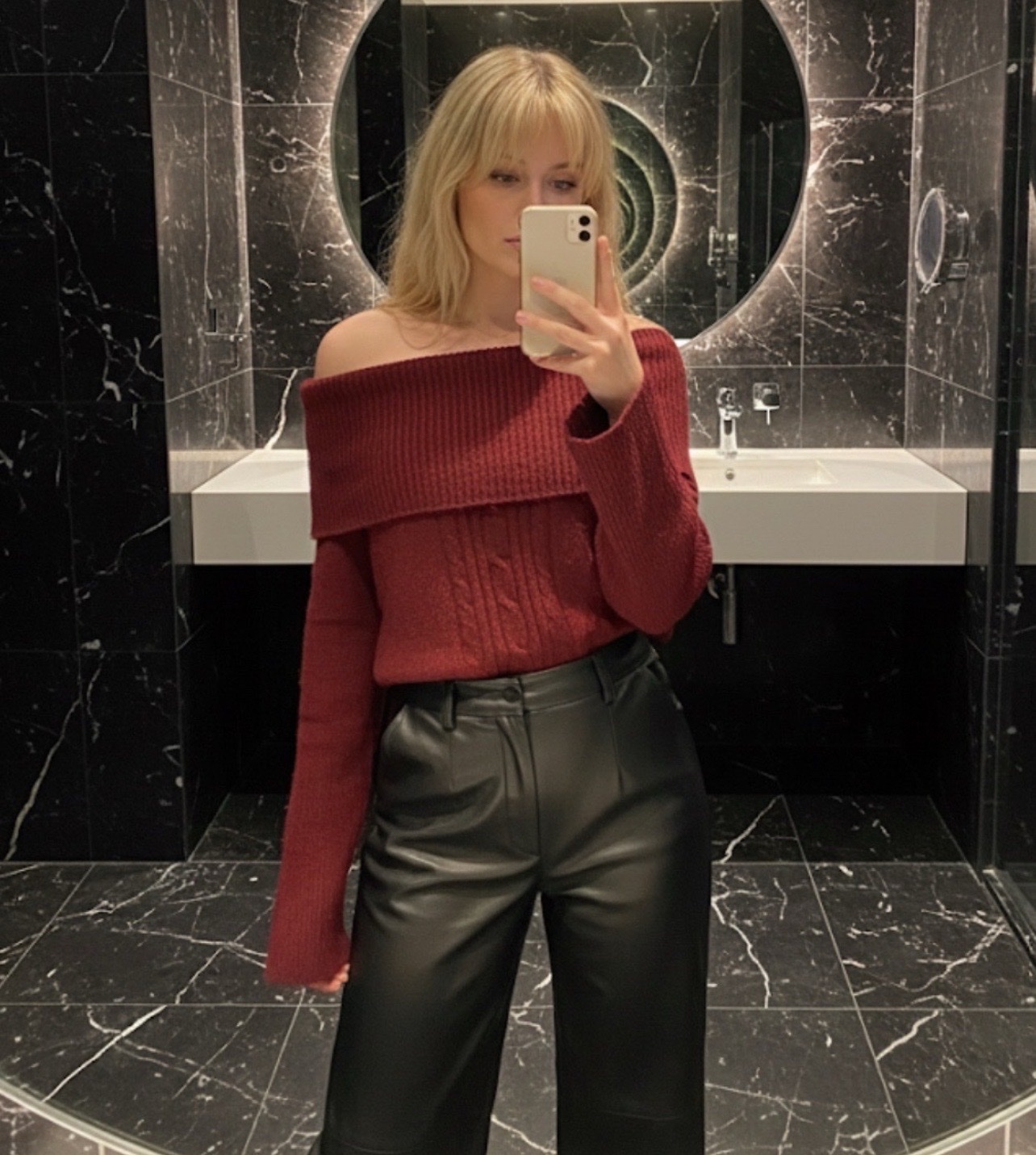 Pull off shoulder burgundy