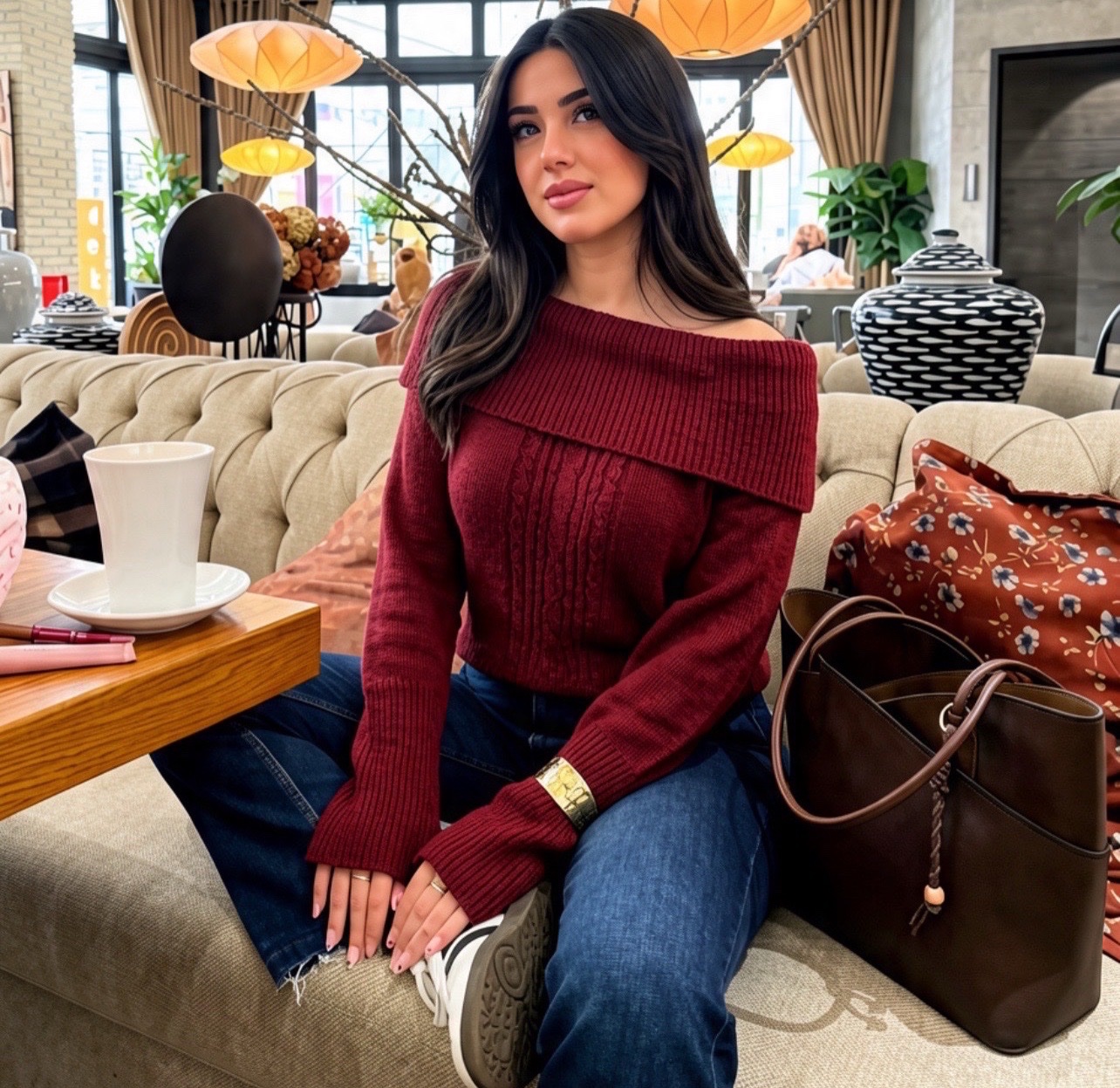 Sweater off shoulder bordeaux