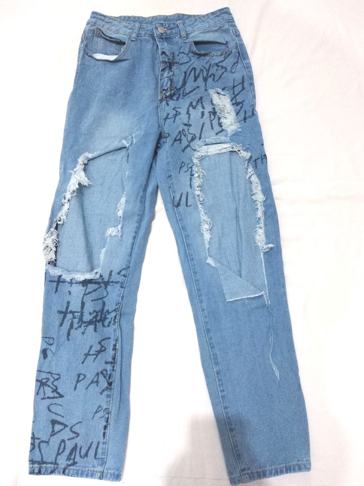 Pantalon Shein jean large imprimé et déchiré 
