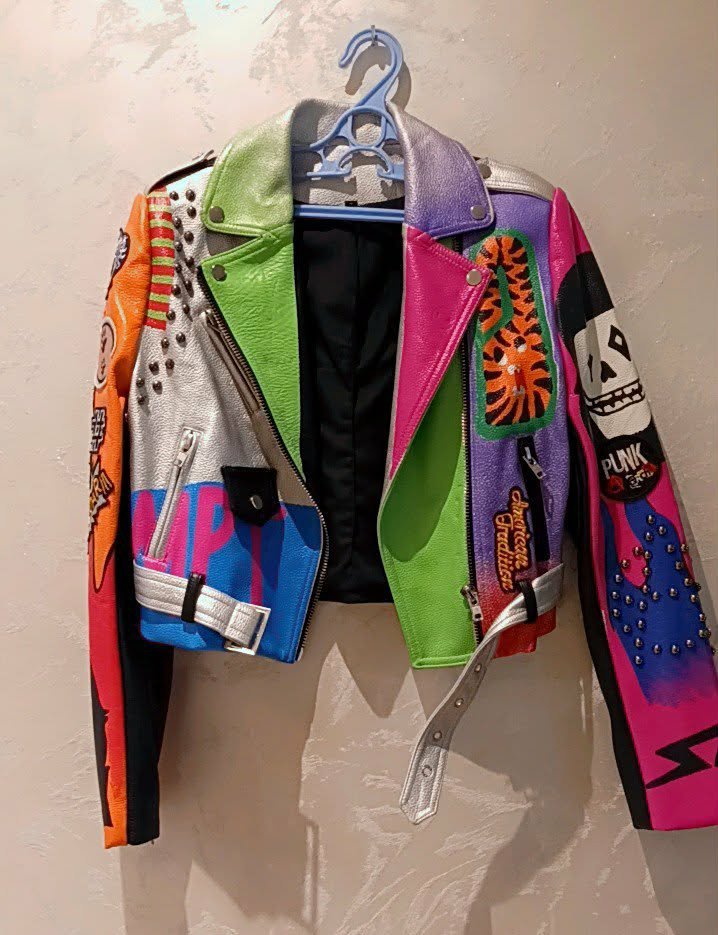 Veste cuir multicolore 