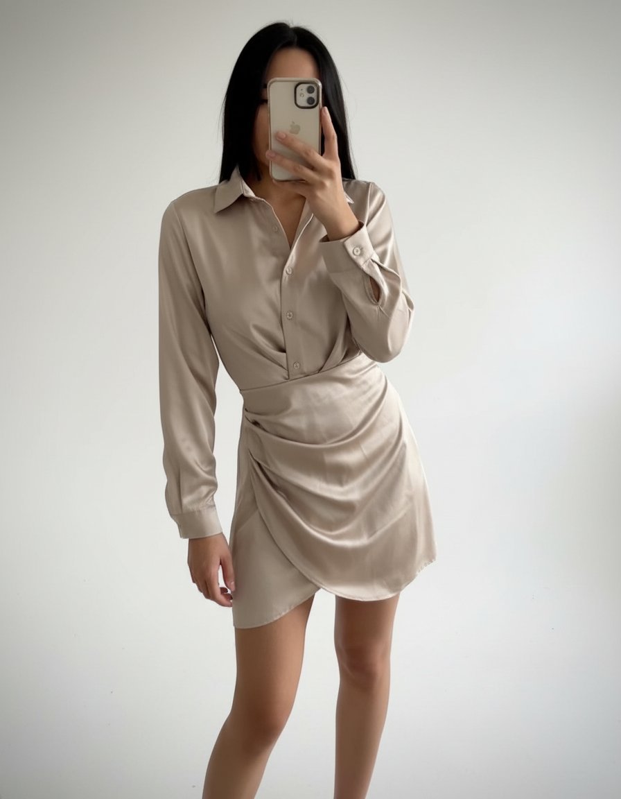 Robe satin beige rose 