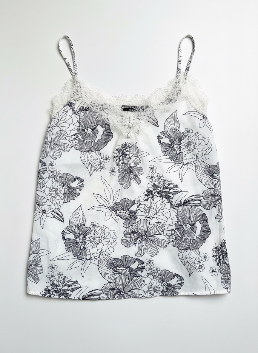 Top satin fleuri avec dentelle