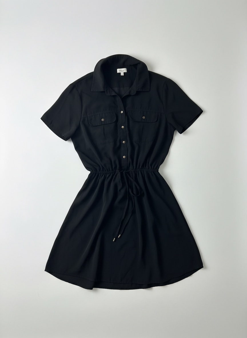Robe noir fluide avec col chemise