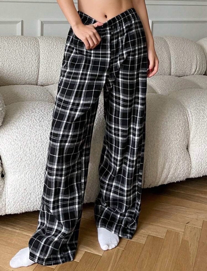 DAZY Women Casual Loose Plaid Pattern Lounge Cozy Pants, Pajama, Fall & Winter