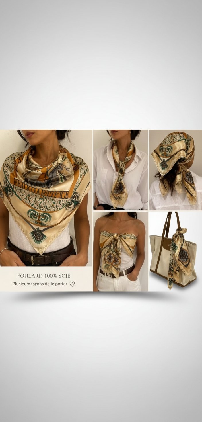 Grand foulard vintage en soie avec imprimé style équestre inspiré hermes 
