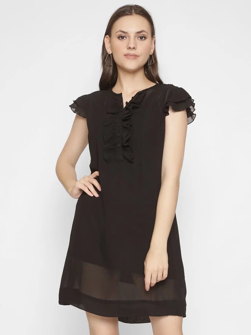 Tryptik Black Sheer Ruffle Mini Dress.