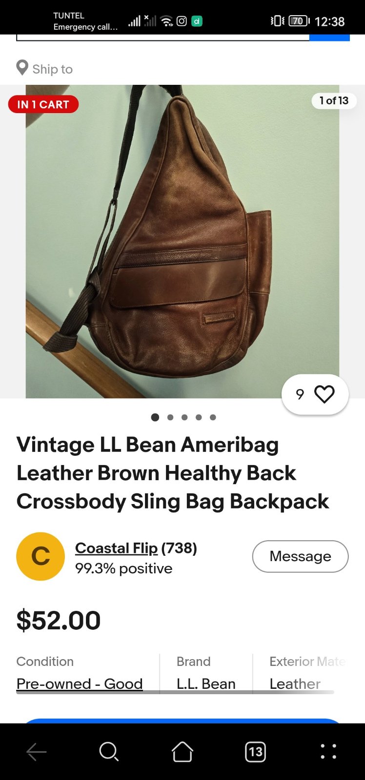 L.L. Bean x AmeriBag Healthy Back Bag leather sling backpack