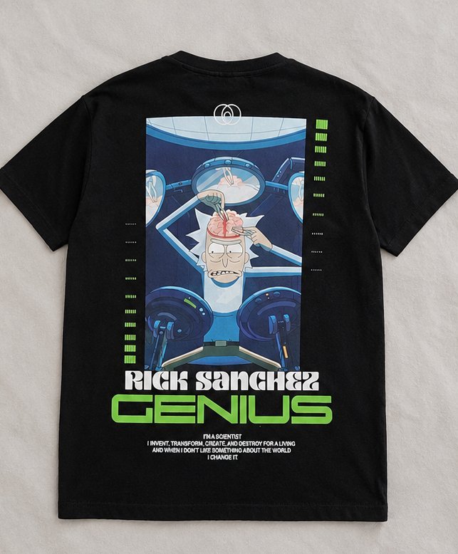 T-shirt noir officiel issu de la collaboration Rick and Morty x Cartoon Network.