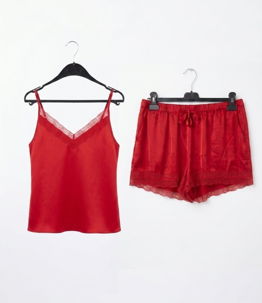 Ensemble pyjama femme rouge Primark taille M doux avec dentelle 