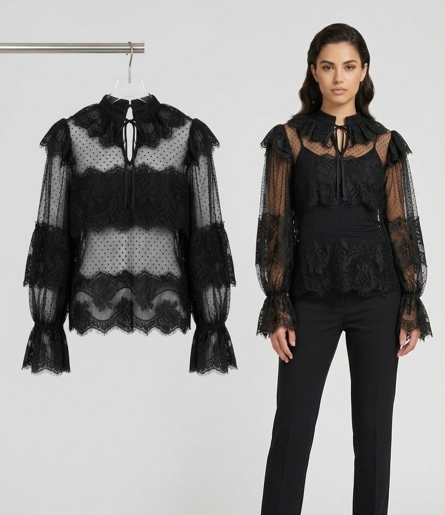 Blouse en dentelle manches bouffantes taille M/L excellent état 