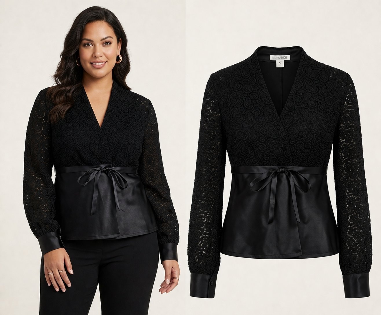 Blouse en dentelle et satin noir casual parfait pour les sorties 