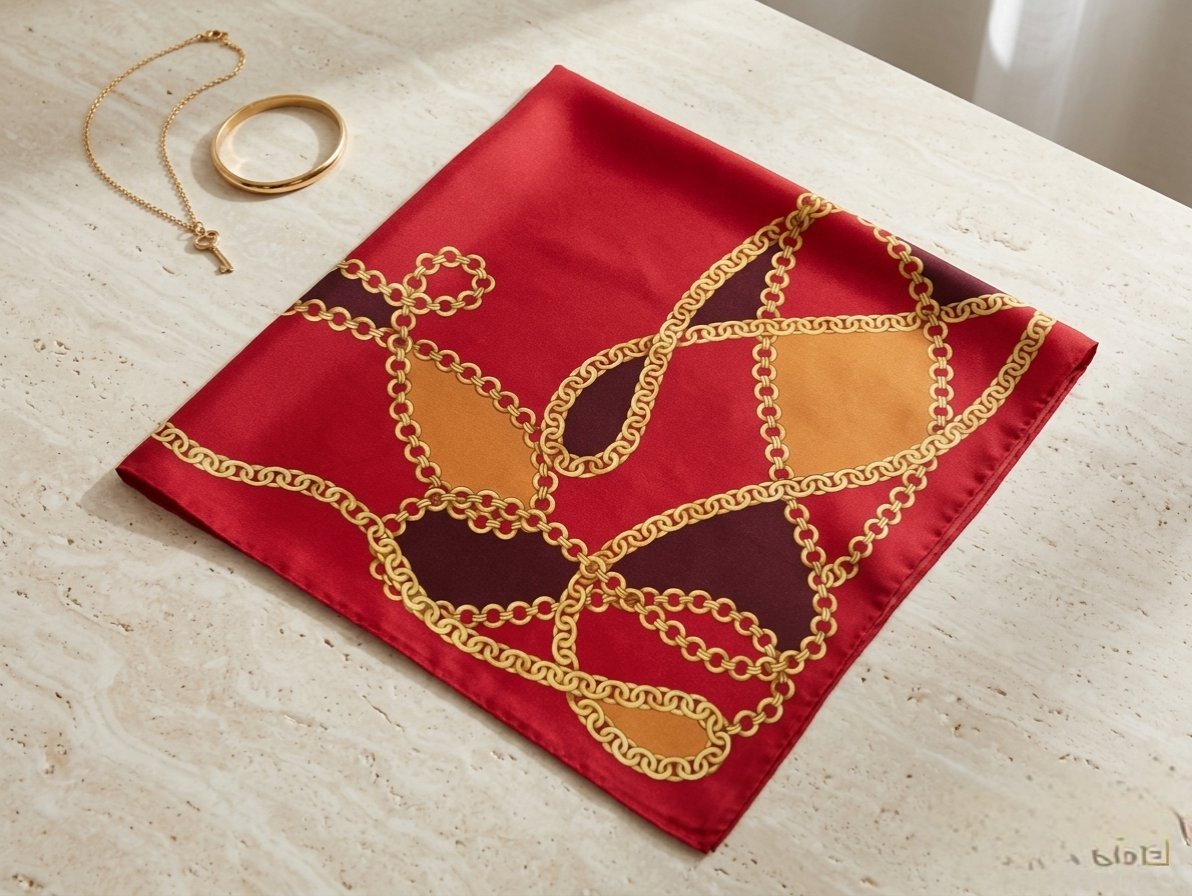 محرمة (Foulard) شيك لون Rouge وسلاسل ذهبية