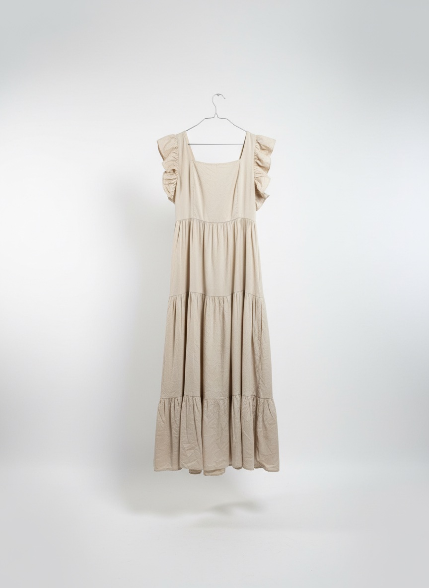 Robe longue popeline beige