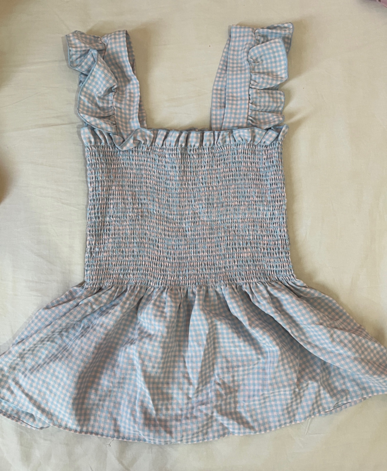 🩵🩷 Top à carreaux vichy bleu clair et rose pastel – Taille L
