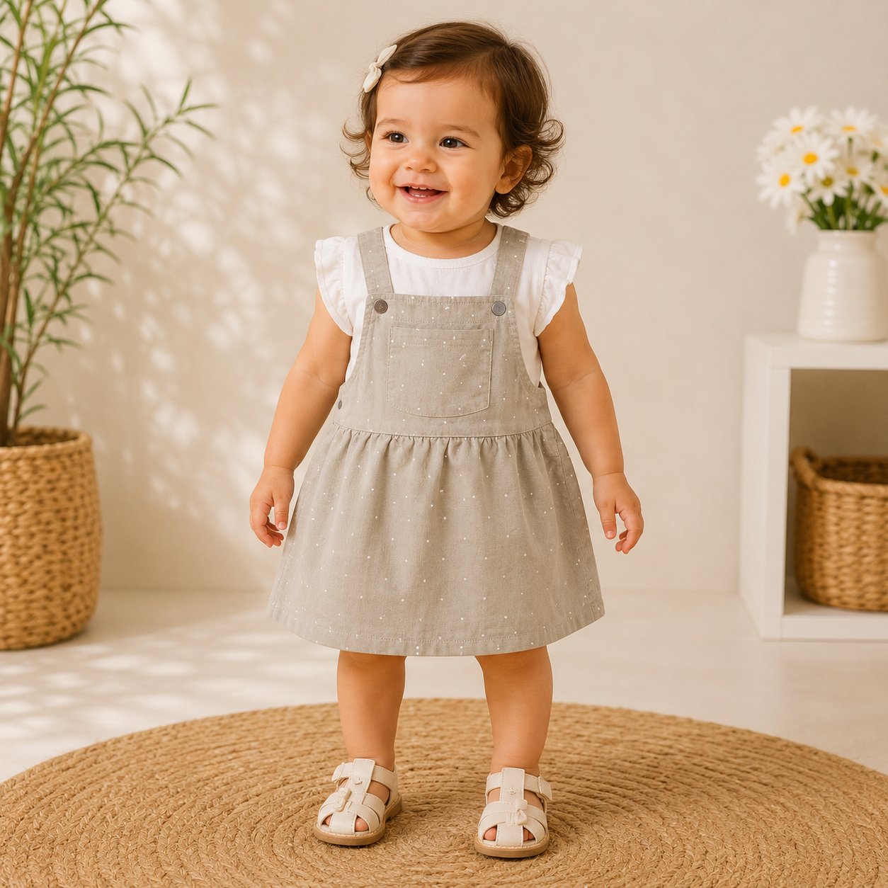 Robe salopette H&M beige à pois