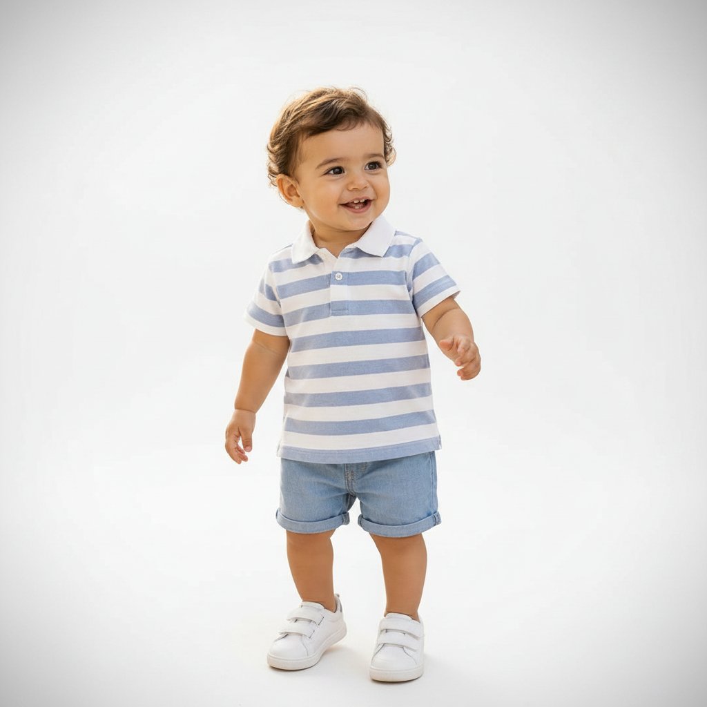 Polo Rayé Bleu Ciel