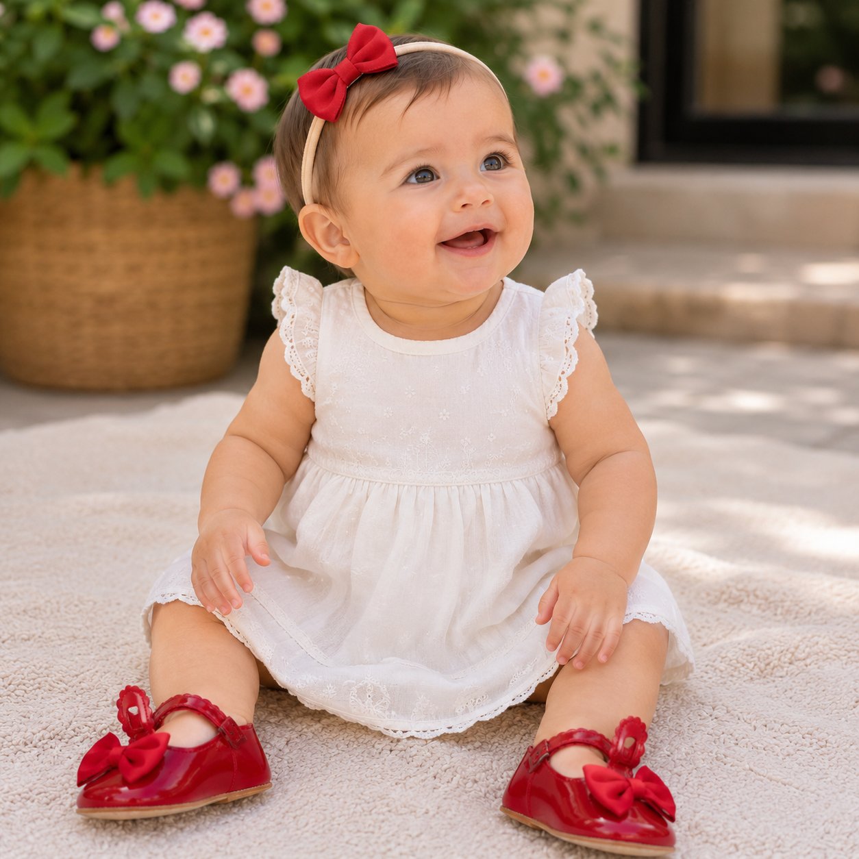 Chaussures bébé rouges à nœud élégant