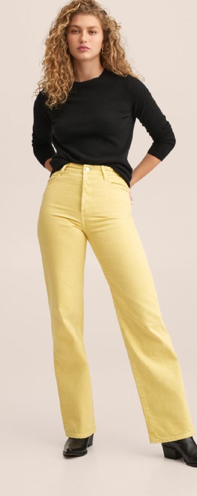 Jean droit taille haute couleur jaune pastel