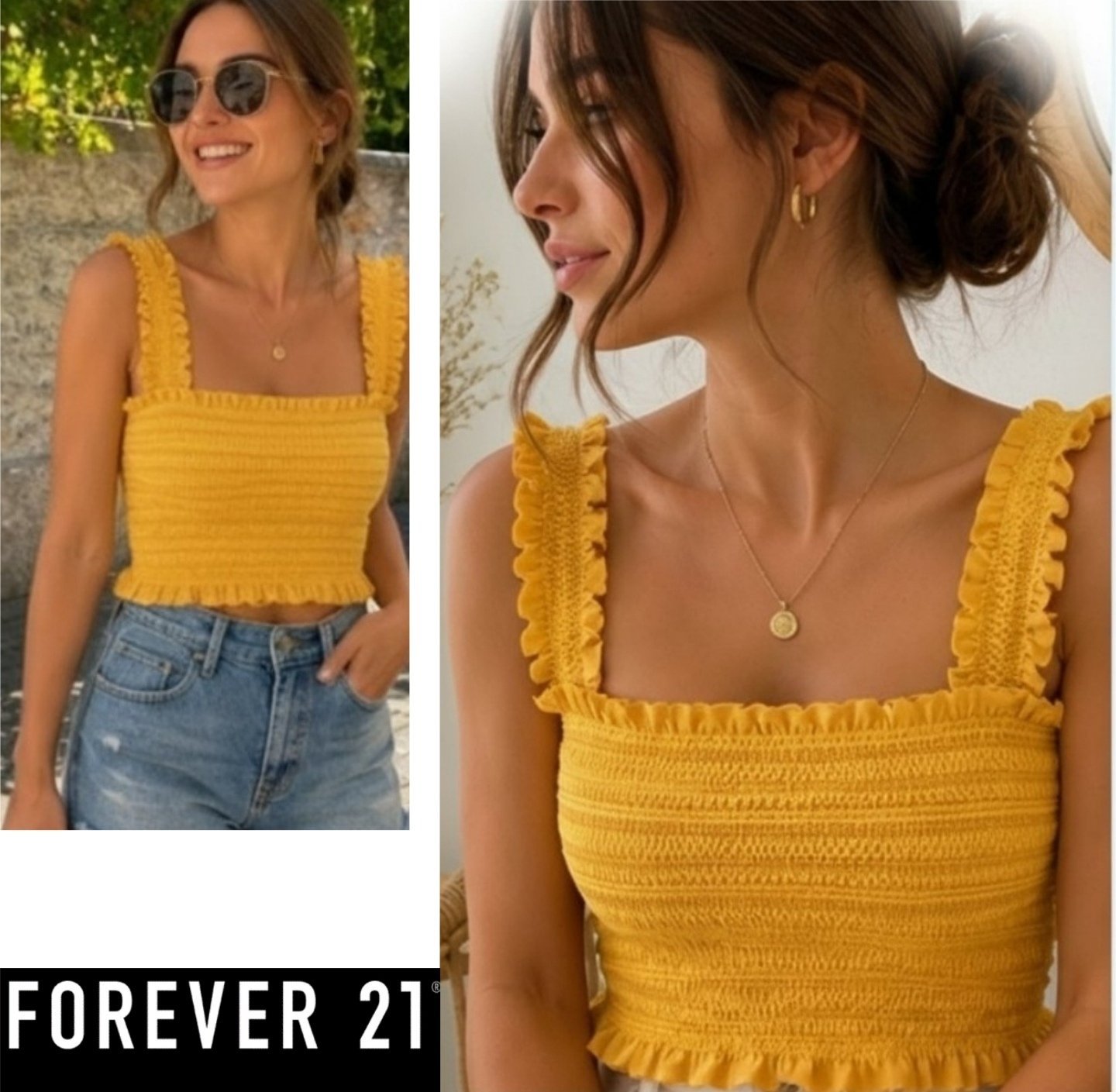 Joliiiiii crop top Forever 21 T44 avec bretelles jaune vif 💛💛 