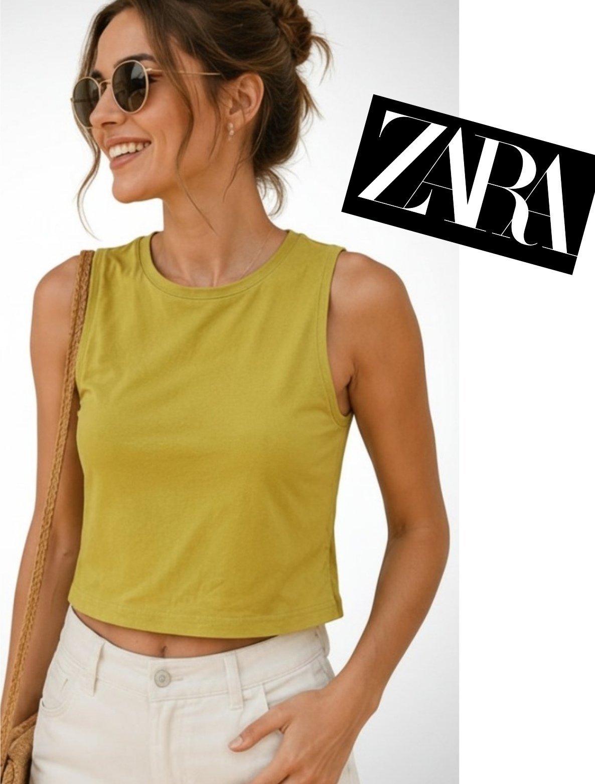 Joliiiiii crop top Zara T38 jaune moutarde zippé en daim 💛 